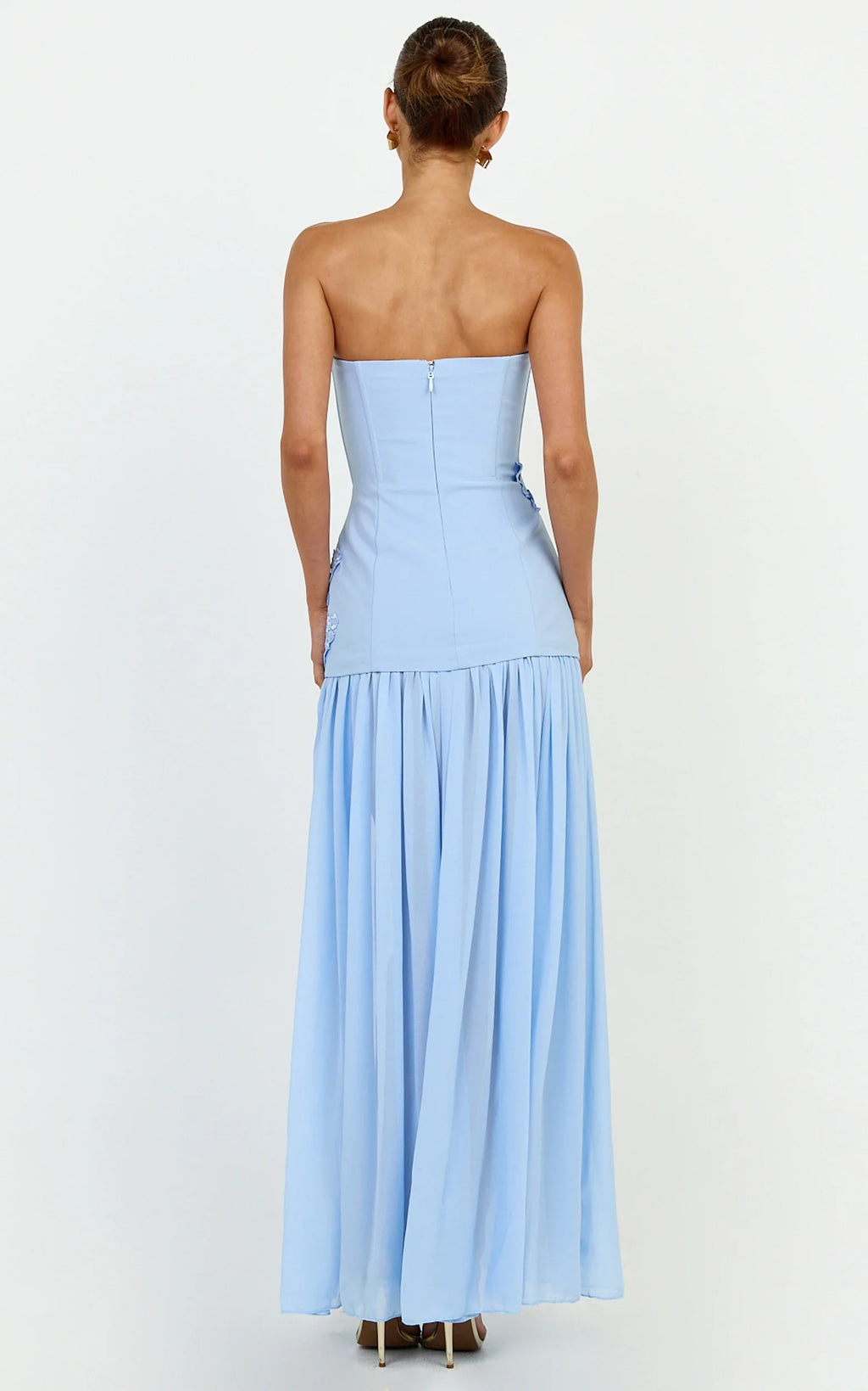 Jefferies Maxi Dress - Peplum Bodice Contrast Georgette Dress in Light Blue