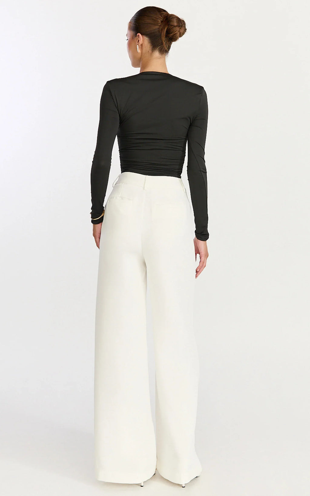 Seraphina Top - Long Sleeve Square Neck Gathered Waist Top in Black