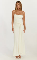 Aria Midi Dress - Strapless Tie Waist Dress in Off White