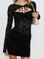 Savanha Lace Cut Out Mini Dress Black