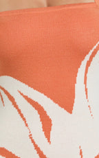 Amy Mini Dress - Knit Straight Halter Neck Bodycon Dress in Orange Intarsia Print
