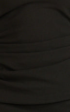 Lani Midi Dress - Scooped Neckline Draped Skirt Halter Dress in Black