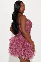 Zoey Feathered Sequin Mini Dress - Mauve