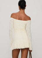 Vancesca Off Shoulder Long Sleeve Mini Dress Cream