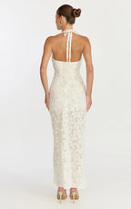Benny Maxi Dress - Halter Neck Backless Bodycon Dress in Off White