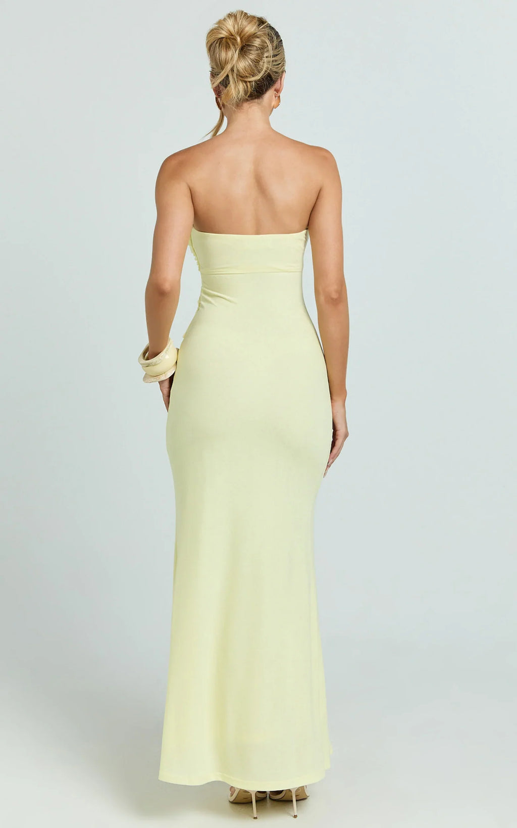 Aria Midi Dress - Strapless Tie Waist Dress in Lemon