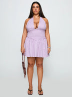 Attracted Halter Mini Dress Purple Stripe Curve