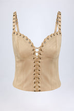 Lace-Up Top in Tan