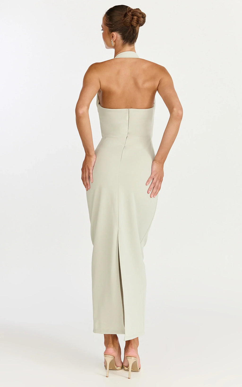 Salome Midi Dress - Halter Neck Column Dress in Sage