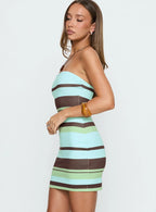 Benetta Strapless Mini Dress Green Stripe