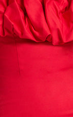 Rhaya Midi Dress - Ruffle Off Shoulder Fitted Dress in Red