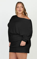 Alyce Mini Dress - Long Sleeve One Shoulder Dress in Black
