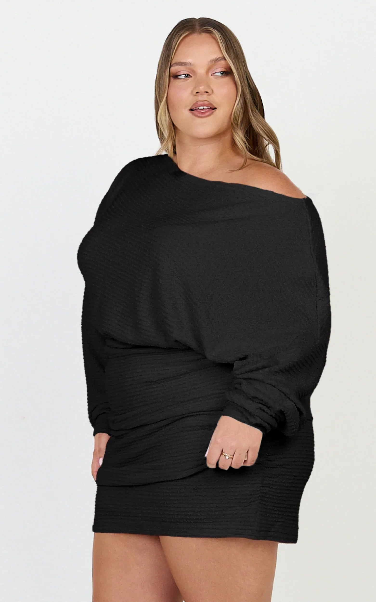 Alyce Mini Dress - Long Sleeve One Shoulder Dress in Black