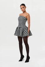Houndstooth Peplum Tube Mini Dress