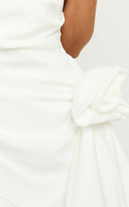 Betsy Mini Dress - Strapless Draped Rose Dress in White