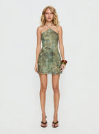 Lanaia Halter Mini Dress Green Paisley