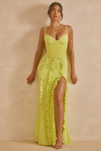 Corset Frill Skirt Maxi Dress in Lime Green