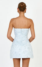 Leona Mini Dress - Strapless Sequin Tulip Dress in Baby Blue
