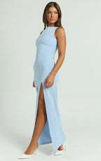 Indi Maxi Dress - Boat Neck Bodycon Dress in Light Blue