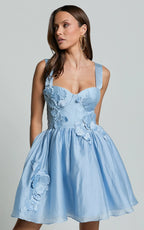 Amalie The Label - Lilou Flower Detail Corset Mini Dress - In Light Blue