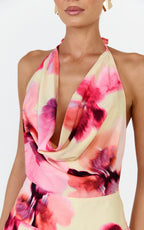Sailor Mini Dress - Halter Neck Fit And Flare Dress in Floral Bloom Print