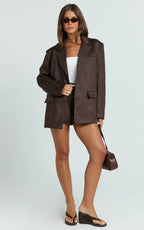 Priscilla Mini Skirt - Mid Waist Faux Suede Skirt in Dark Chocolate