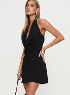 Ocean Boulevard Plunge Mini Dress Black Petite