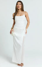 Jordyn Maxi Dress - Square Neck Halter Column Dress in White