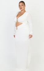 Dakota Maxi Dress - Long Sleeve V Neck Bodycon Dress in Cream