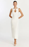 Lux Midi Dress - Front Keyhole Fitted Dress in White