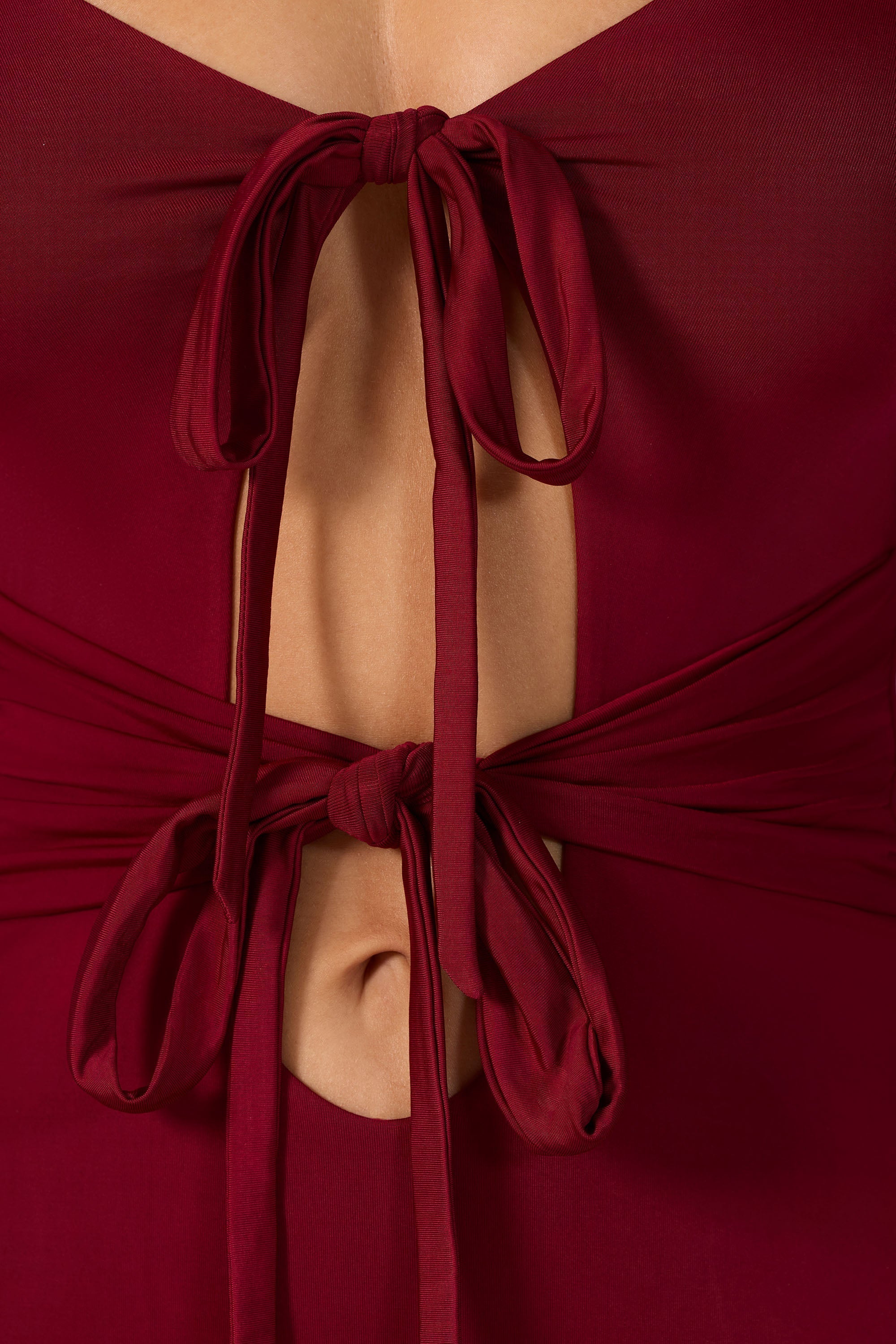 Slinky Jersey Long Sleeve Cut Out Mini Dress in Ruby
