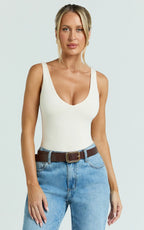 Jamie Bodysuit - V Neck Bodysuit in Cream