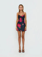 Avabelle Halter Mini Dress Black Floral