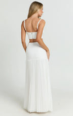Rowan Two Piece Top and Skirt Set - Square Neck Crop Top and High Waist Pleated Maxi Skirt Set in Ivory