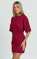 Karyna Mini Dress - shirt Dress in Wine