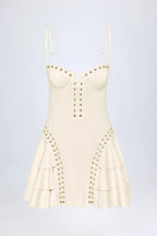 Lace-Up Tiered Corset Mini Dress in Ivory