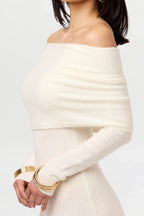 Boucle Knit Off-Shoulder Maxi Dress