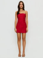 Edge Of Love Strapless Mini Dress Red Burnout