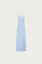 Pre-order: Frill Backless Maxi Dress | Baby Blue Satin