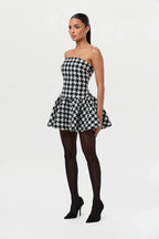 Houndstooth Peplum Tube Mini Dress
