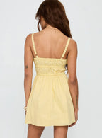 Viviette Ruched Mini Dress Lemon