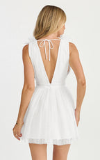 Mariabella Mini Dress - Tulle Plunge Dress in White