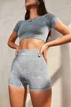 Systematic Seamless Acid Wash Crop Top in Charcoal