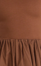 Jhamie Midi Dress - One Shoulder Contrast Skirt Dress in Chocolate