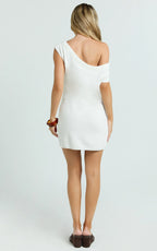 Fiona Mini Dress - Off Shoulder Relaxed Knit Dress in Off White