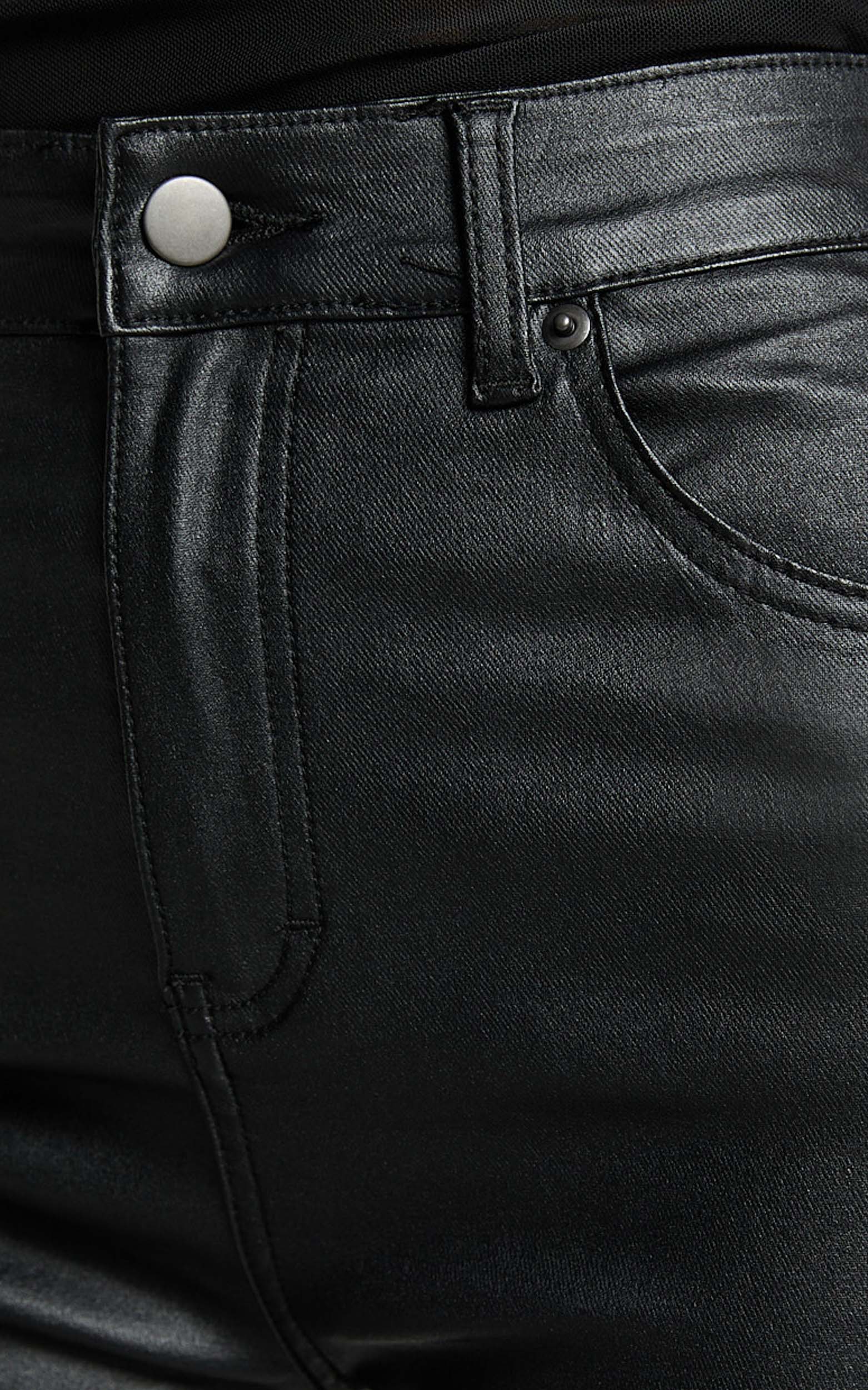 Whinnie Jeans - High Waist Skinny Coated Denim Jeans in Black