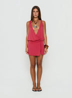 Carissima Drape Plunge Mini Dress Guava