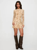Folklore Long Sleeve Mini Dress Cream