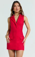 Bella Mini Dress - Tailored A Line Blazer Dress in Red