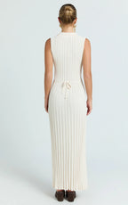 Kara Maxi Dress - Sleeveless Collared V Neck Knit Dress in Cream